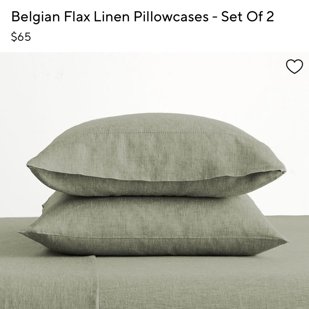 NWT Pottery Barn Belgian Linen Flax Pillowcases - Loden-  standard size